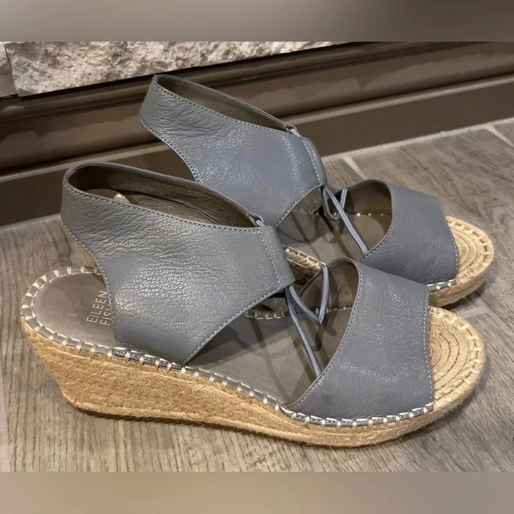 Eileen Fisher espadrilles, gray upper leather, hardly used size 8